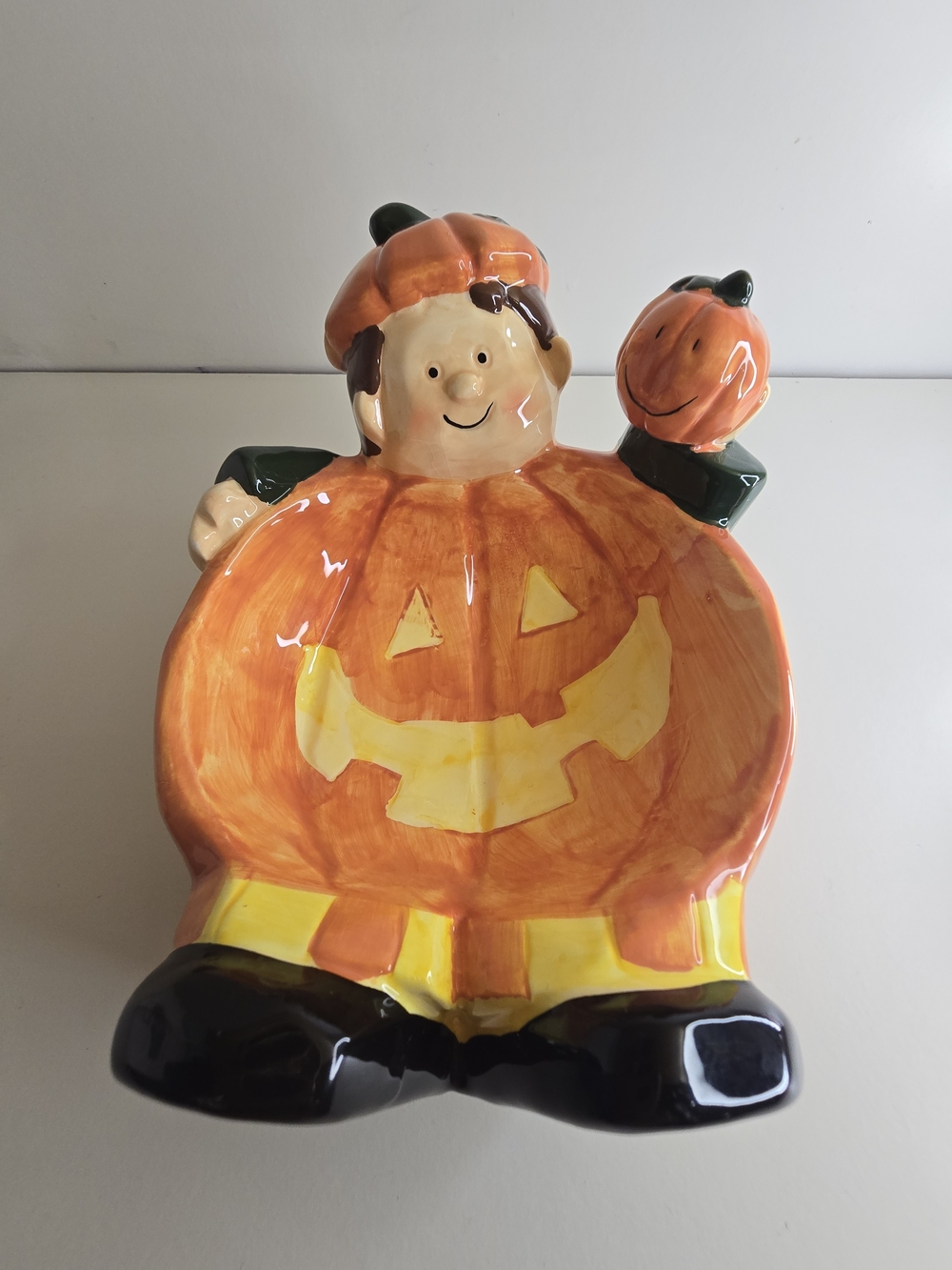 Ceramic Halloween Pumpkin-Shaped Candy Bag  Boy Candy Dish - Orange & Yellow